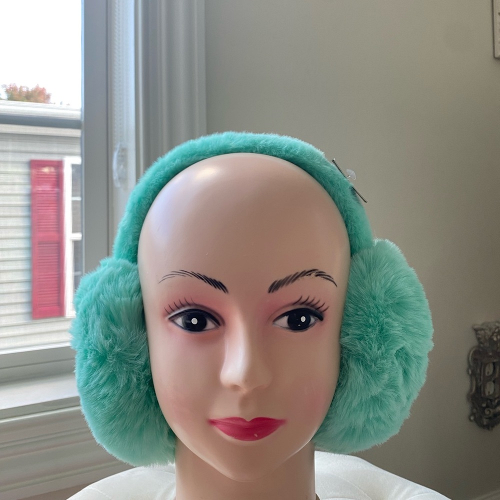 UGG Australia Aqua Blue Faux Fur Ear Muffs - Picture 2 of 2
